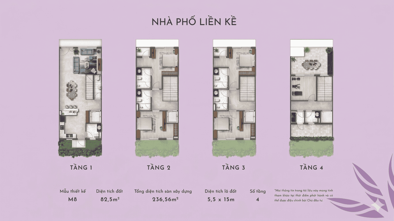 Nhà phố diện tích đa dạng phù hợp cho cả nhu cầu ở thực lẫn kinh doanh lâu dài.